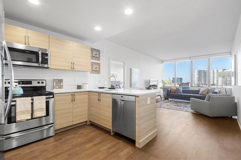 Kitchen And Living Room at Hudson Lights, Fort Lee, NJ